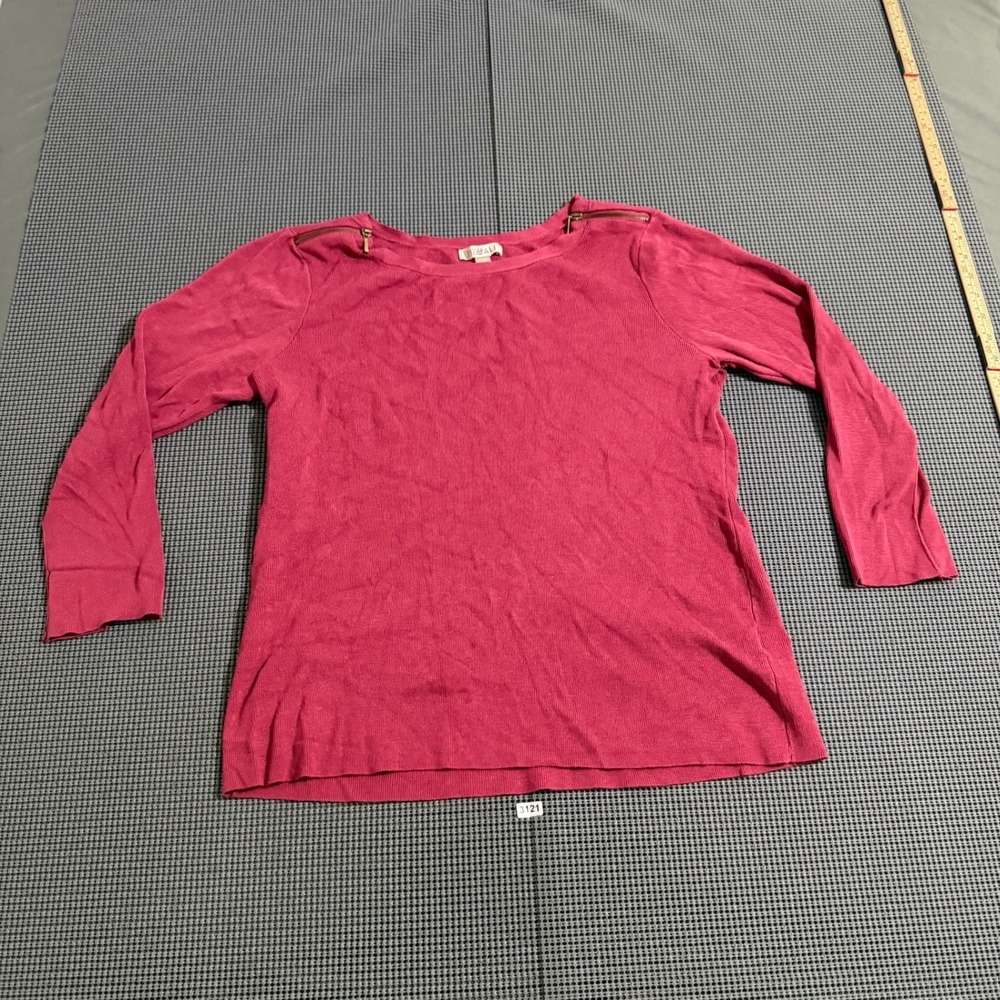 Roz & Ali Womens XL Pink Long Sleeve Ribbed Knit Top Shoulder Zipper Detail